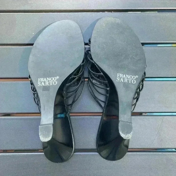 Franco Sarto Black Leather Strappy Boho Wedge Heels Size 8M - Picture 8 of 8